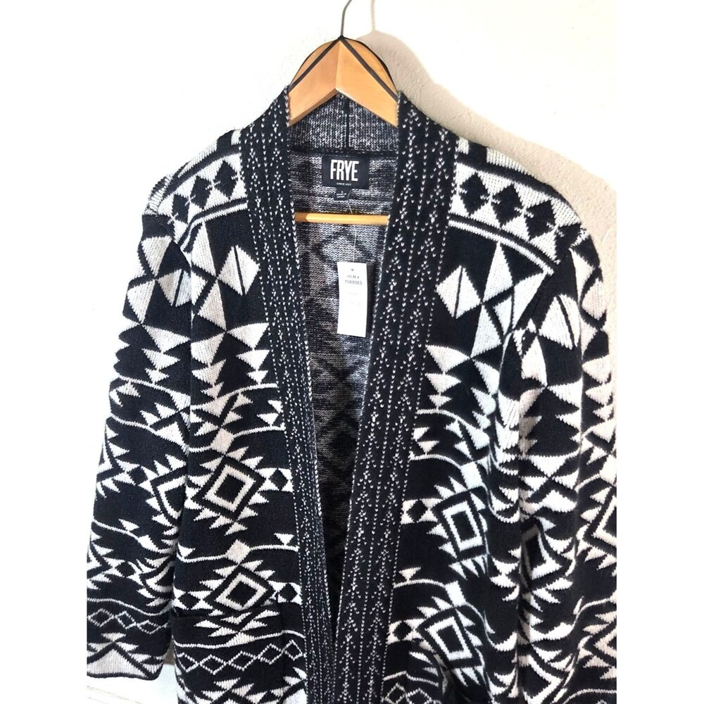 Frye Womens NWT Black White Aztec Cardigan Sweater Open Front Knit Size Large - Picture 7 of 13